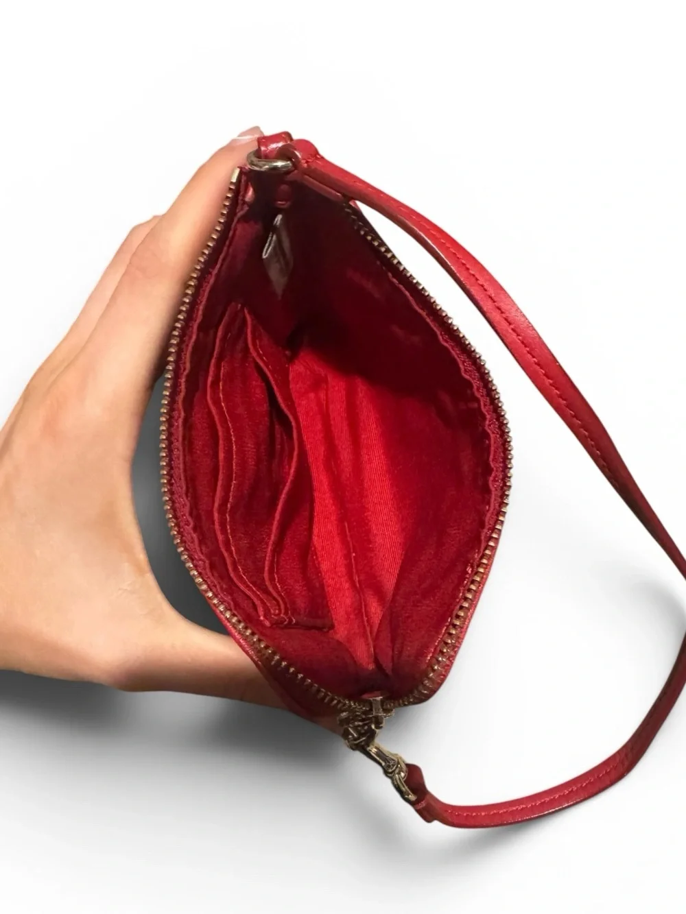 Vintage Y2K Coach Tan Signature Canvas Wristlet with Red Leather Trim